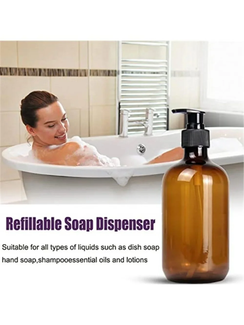 4 Pack 16.9 Oz Refillable Pump bottles with Waterproof Labels (Amber)